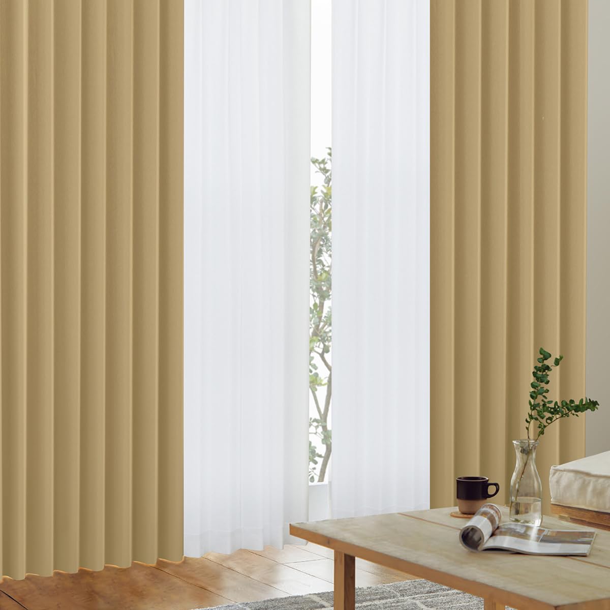 Amazon｜カーテンくれない 「K-wave-D-plain」セット 日本製 防炎